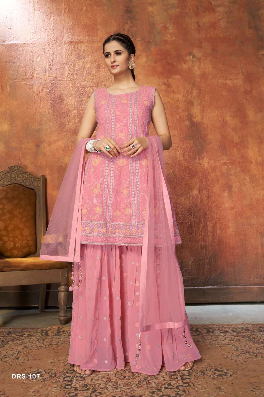 DESIGNER FANCY PINK WESTERN CROP TOP PARTY WEAR SALWAR SUIT DRS 107