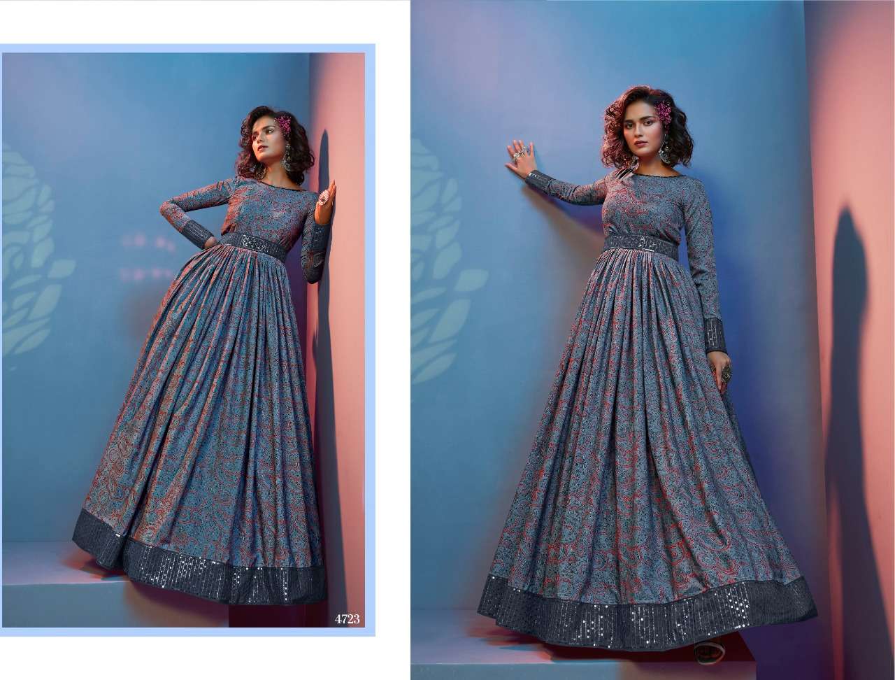 DESIGNER PARTY WEAR FANCY SEQUENCE WORK PRINTED GOWN SALWAR SUIT FOR WOMEN PARTY WEAR AF4723