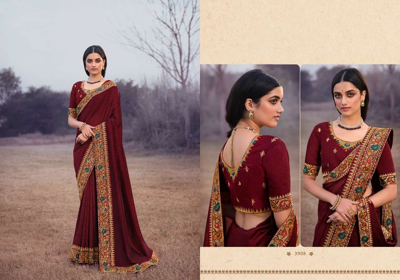 HOT SELLING DESIGNER SILK SAREE EXCLUSIVE COLLECTION FOR WEDDING PARTY WEAR KAVIRA 3908