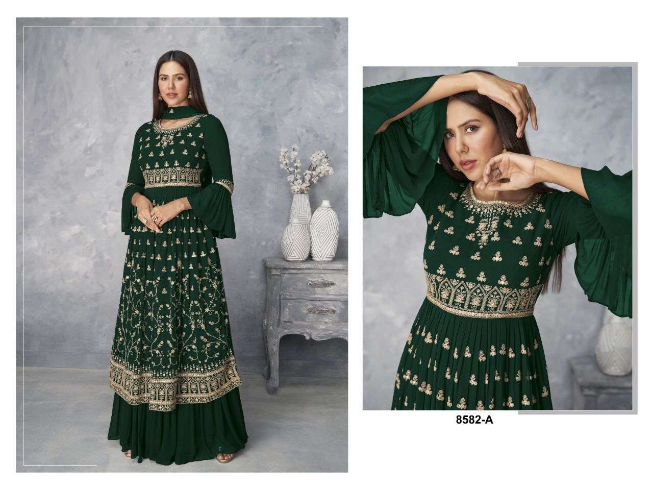 HOT SELLING PARTY WEAR GEORGETTE SHARARA SALWAR SUIT FOR WOMEN AASHIRWAD 8582 A