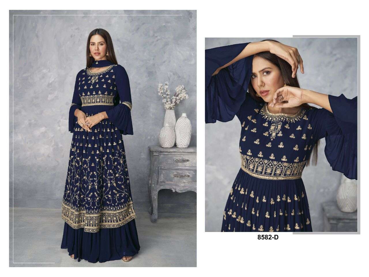 HOT SELLING PARTY WEAR GEORGETTE SHARARA SALWAR SUIT FOR WOMEN AASHIRWAD 8582 D