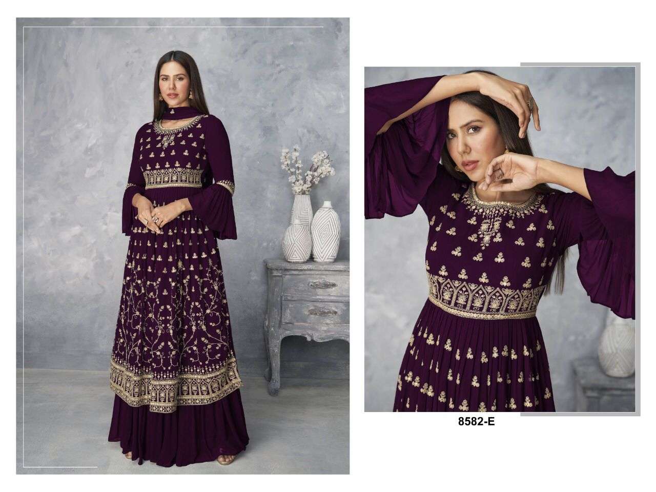 HOT SELLING PARTY WEAR GEORGETTE SHARARA SALWAR SUIT FOR WOMEN AASHIRWAD 8582 E