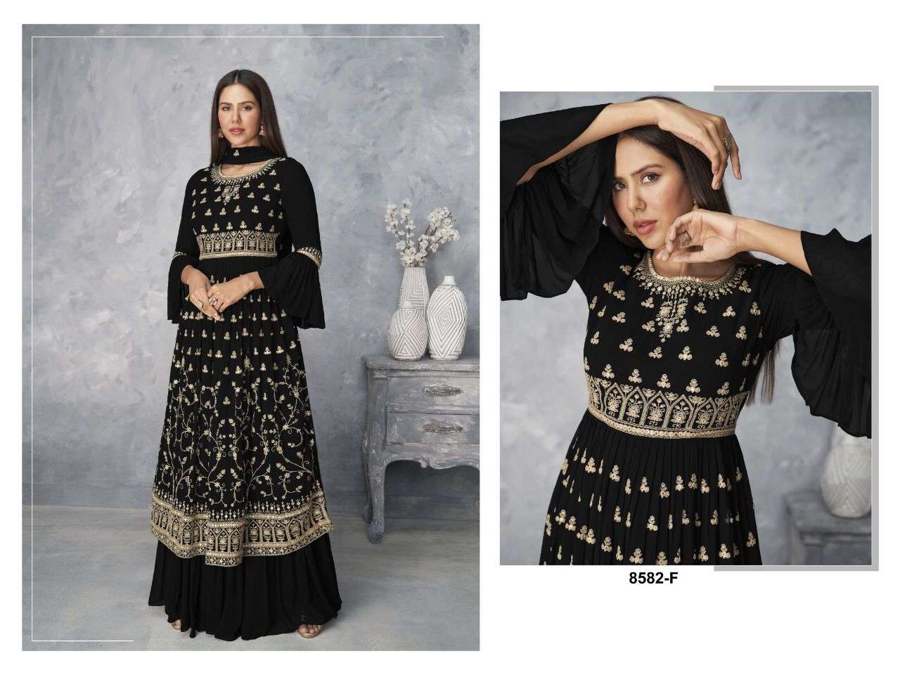 HOT SELLING PARTY WEAR GEORGETTE SHARARA SALWAR SUIT FOR WOMEN AASHIRWAD 8582 F