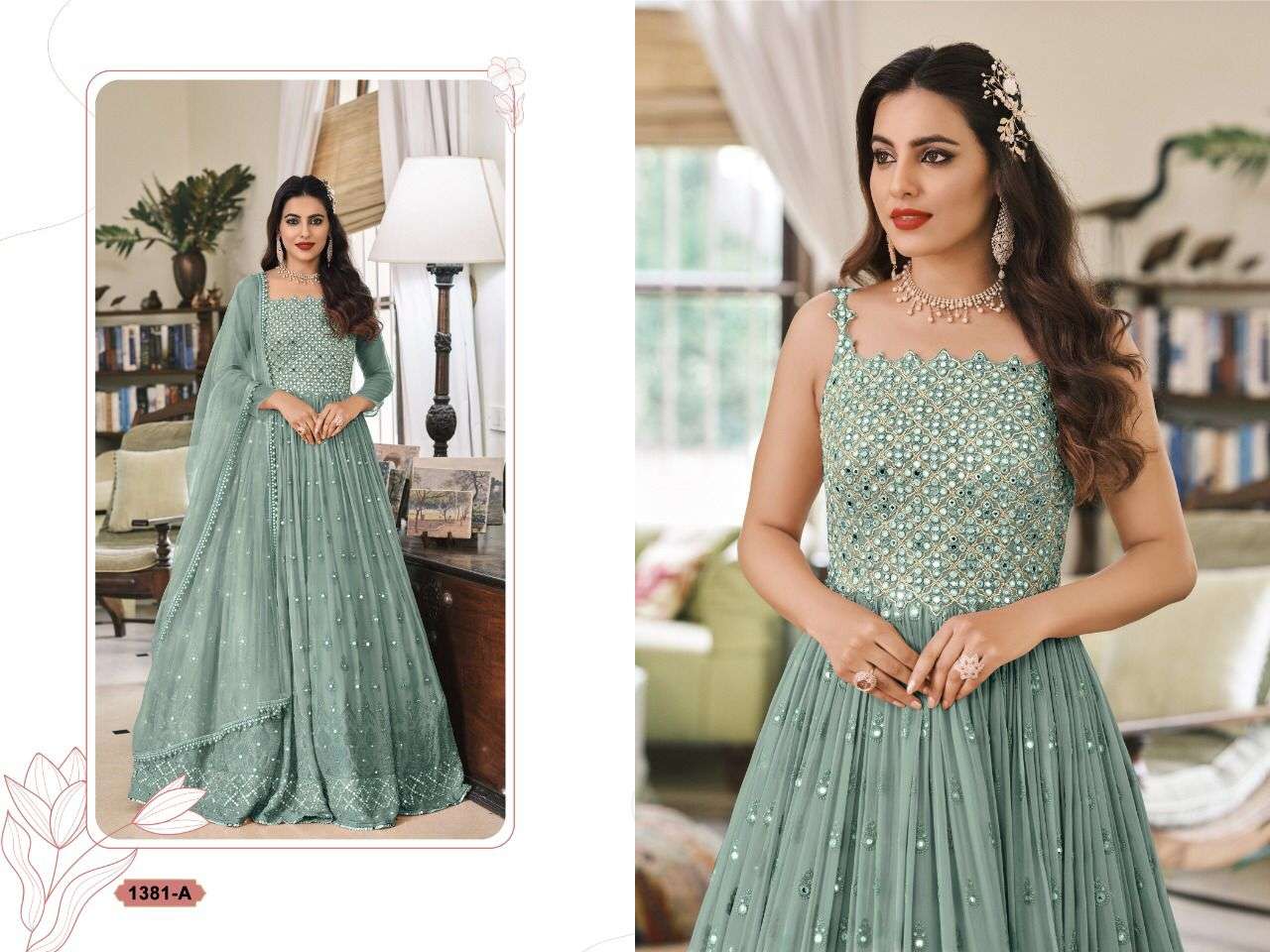 NEW ARRIVAL FANCY WEDDING PARTY WEAR GEORGETTE ANARKALI SALWAR SUIT EBA 1381 COLOR A