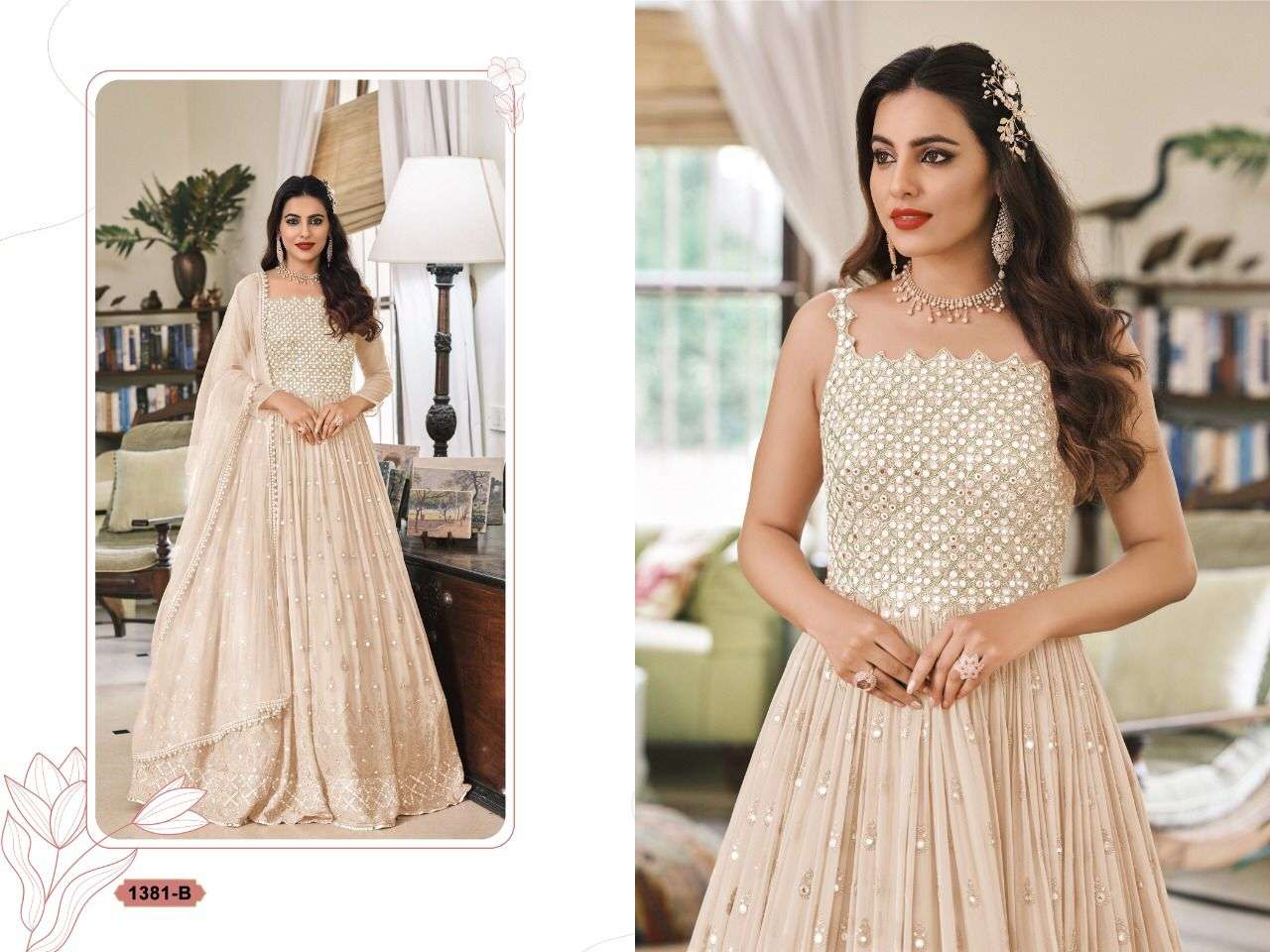 NEW ARRIVAL FANCY WEDDING PARTY WEAR GEORGETTE ANARKALI SALWAR SUIT EBA 1381 COLOR B