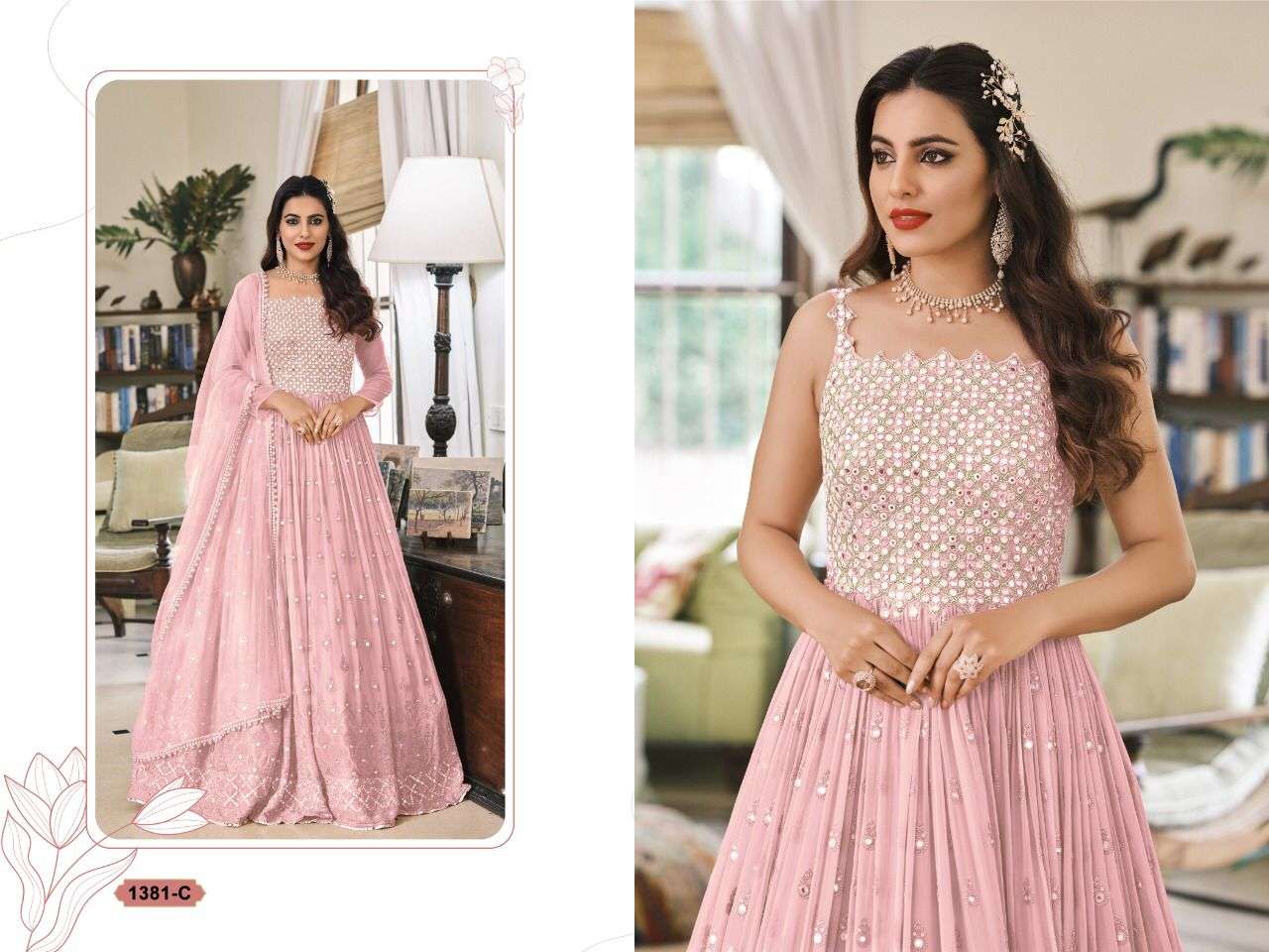 NEW ARRIVAL FANCY WEDDING PARTY WEAR GEORGETTE ANARKALI SALWAR SUIT EBA 1381 COLOR C