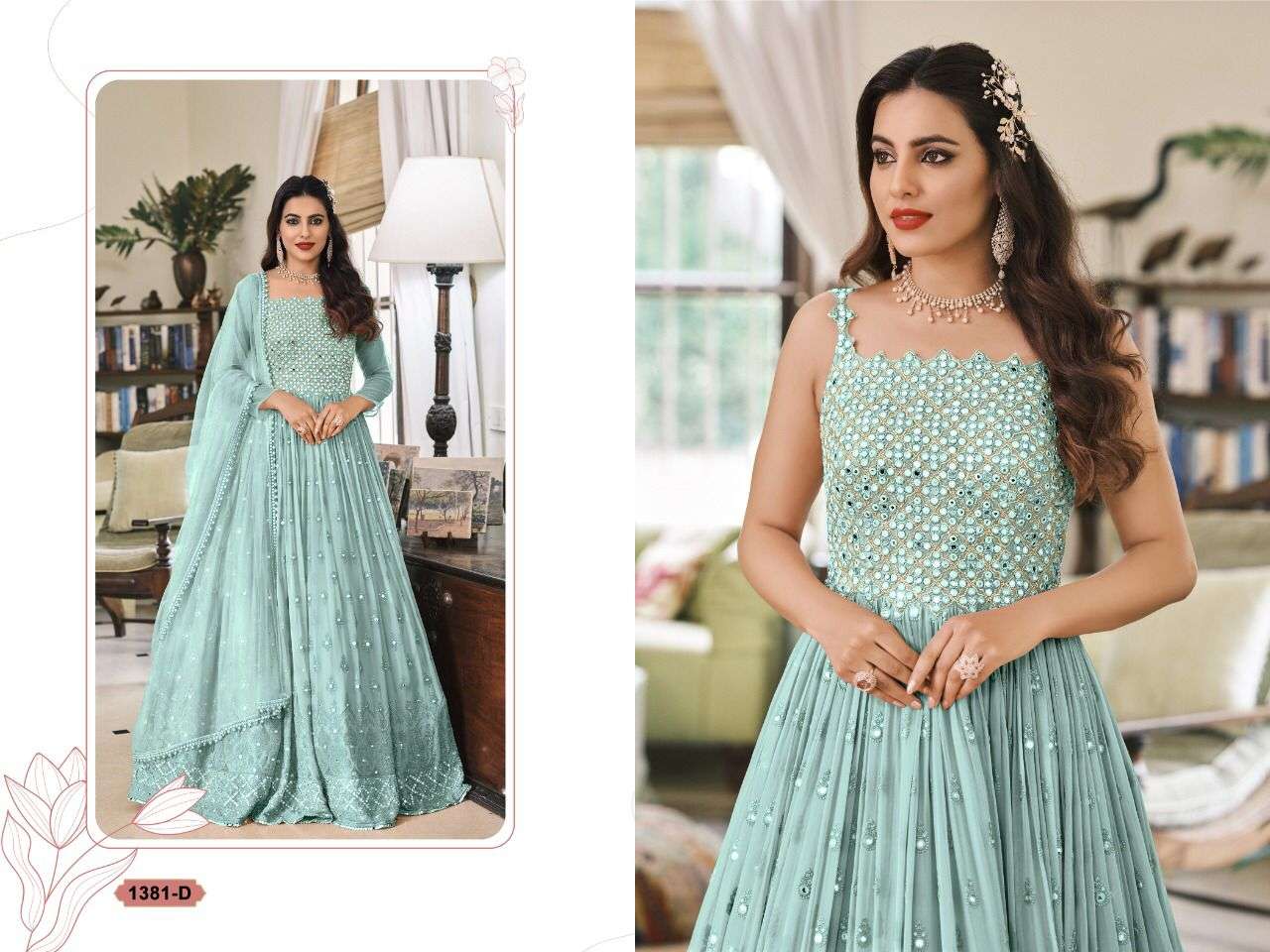 NEW ARRIVAL FANCY WEDDING PARTY WEAR GEORGETTE ANARKALI SALWAR SUIT EBA 1381 COLOR D