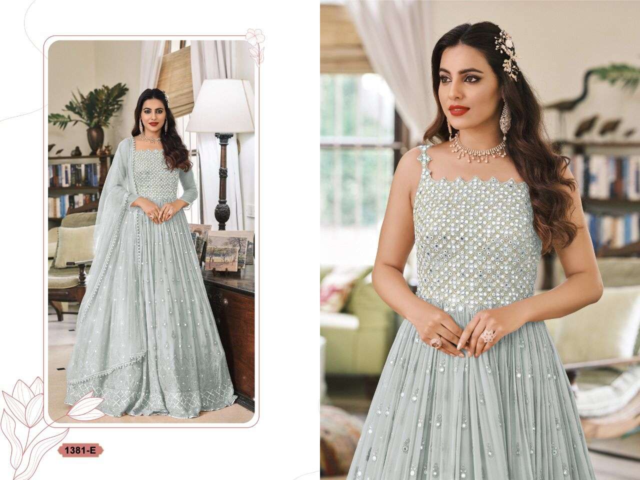 NEW ARRIVAL FANCY WEDDING PARTY WEAR GEORGETTE ANARKALI SALWAR SUIT EBA 1381 COLOR E