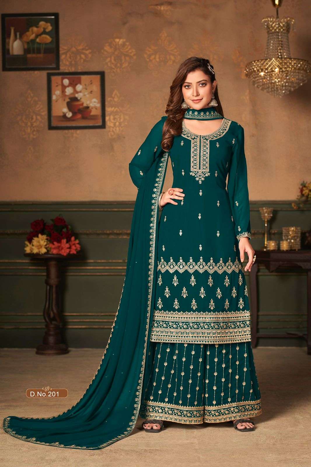 NEW ARRIVAL FANCY WEDDING PARTY WEAR GEORGETTE PALAZZO SALWAR SUIT VAANI 201