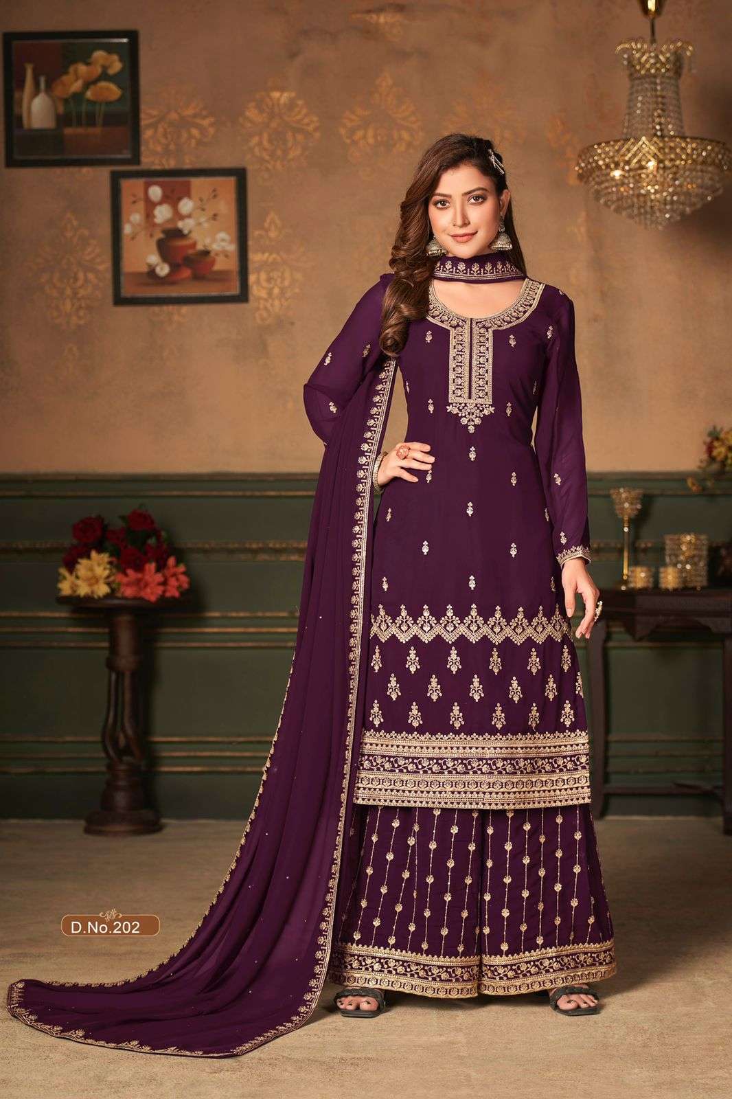 NEW ARRIVAL FANCY WEDDING PARTY WEAR GEORGETTE PALAZZO SALWAR SUIT VAANI 202