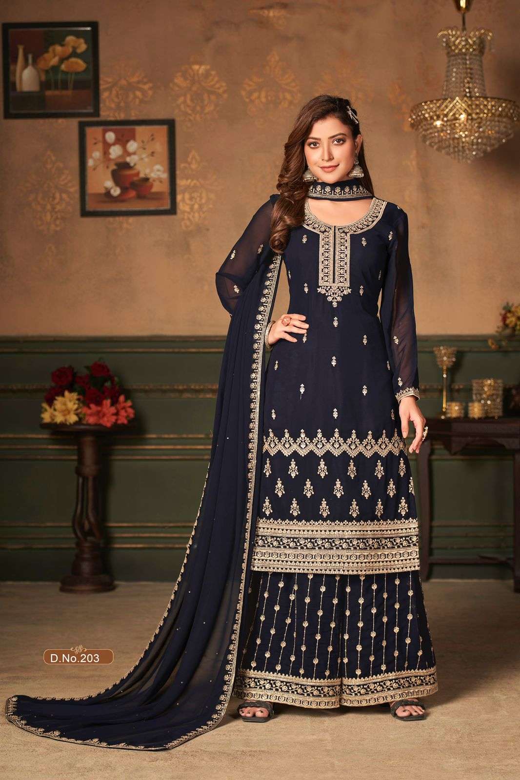 NEW ARRIVAL FANCY WEDDING PARTY WEAR GEORGETTE PALAZZO SALWAR SUIT VAANI 203