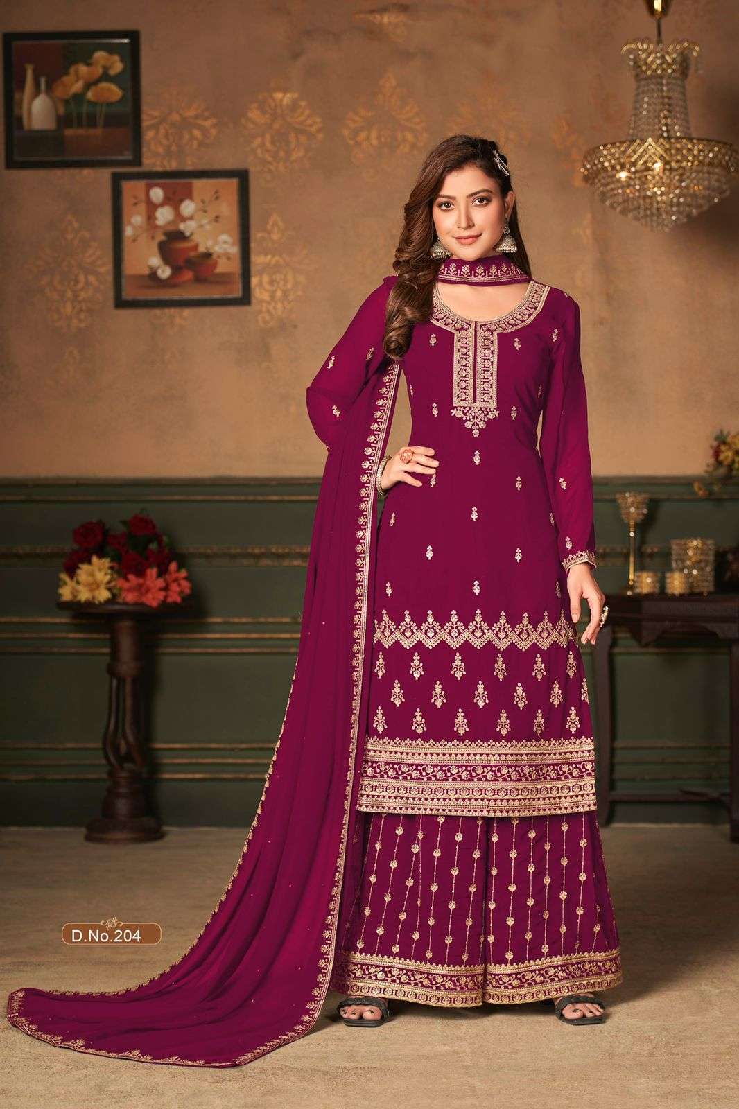 NEW ARRIVAL FANCY WEDDING PARTY WEAR GEORGETTE PALAZZO SALWAR SUIT VAANI 204