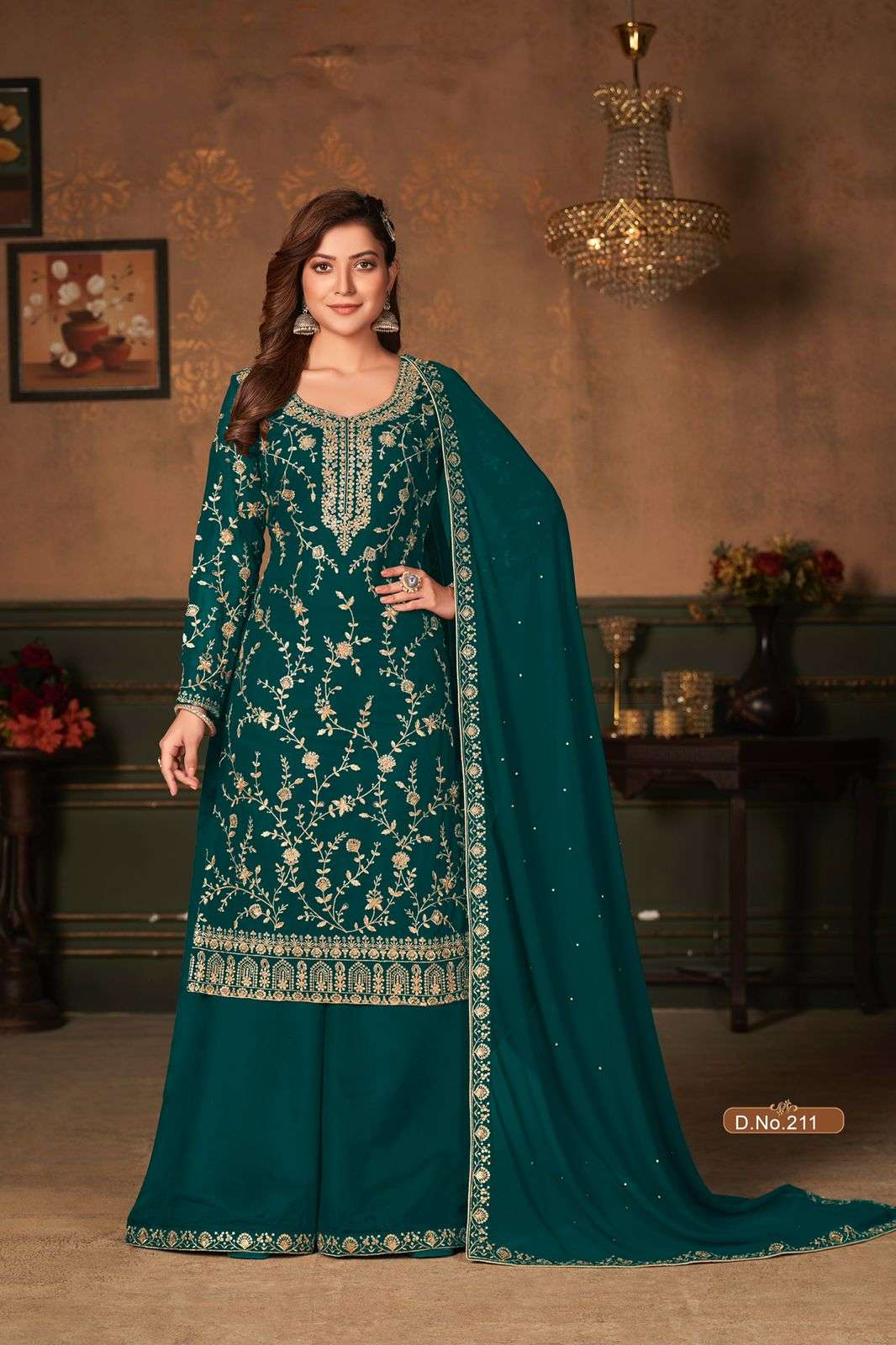 NEW ARRIVAL FANCY WEDDING PARTY WEAR GEORGETTE PALAZZO SALWAR SUIT VAANI 211