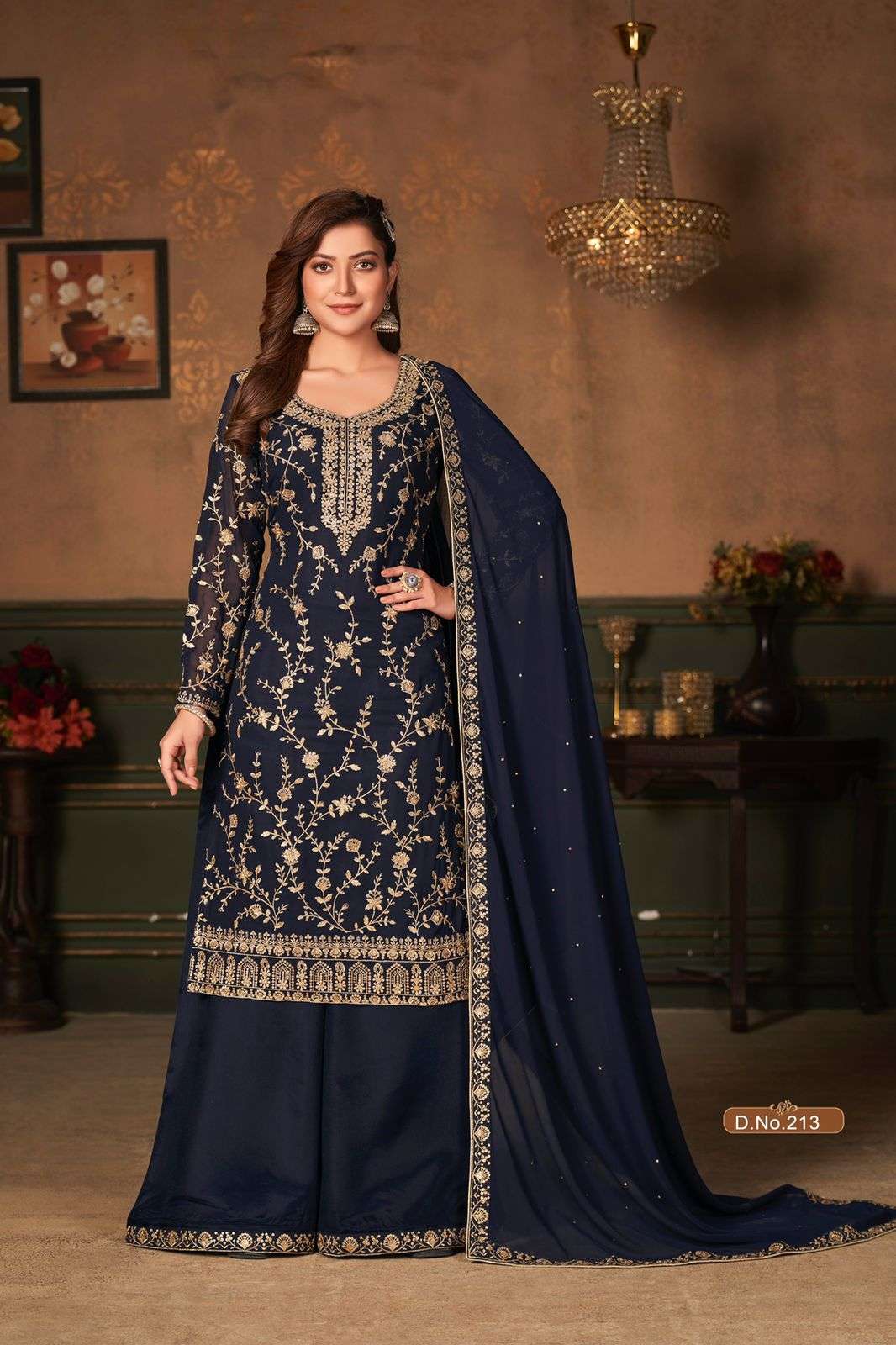 NEW ARRIVAL FANCY WEDDING PARTY WEAR GEORGETTE PALAZZO SALWAR SUIT VAANI 213