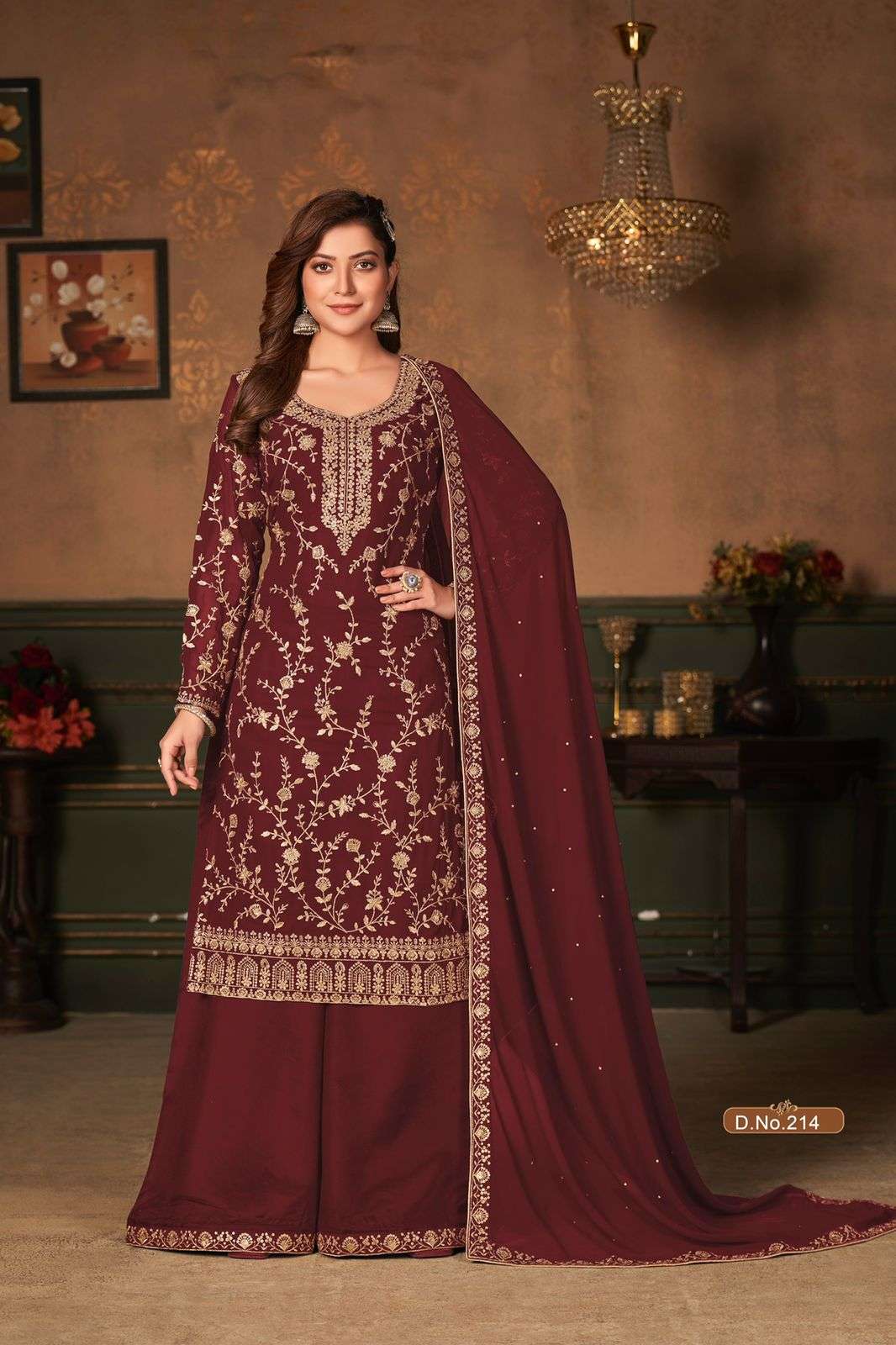 NEW ARRIVAL FANCY WEDDING PARTY WEAR GEORGETTE PALAZZO SALWAR SUIT VAANI 214