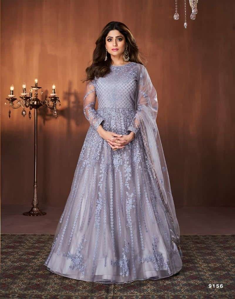 NEW ARRIVAL FANCY WEDDING PARTY WEAR NET ANARKALI SALWAR SUIT GOWN AASHIRWAD RAABTA 9156