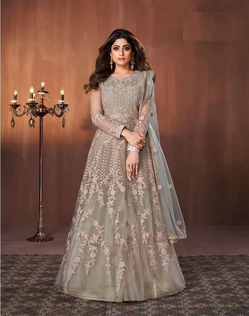 NEW ARRIVAL FANCY WEDDING PARTY WEAR NET ANARKALI SALWAR SUIT GOWN AASHIRWAD RAABTA 9157