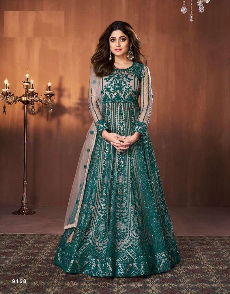 NEW ARRIVAL FANCY WEDDING PARTY WEAR NET ANARKALI SALWAR SUIT GOWN AASHIRWAD RAABTA 9158