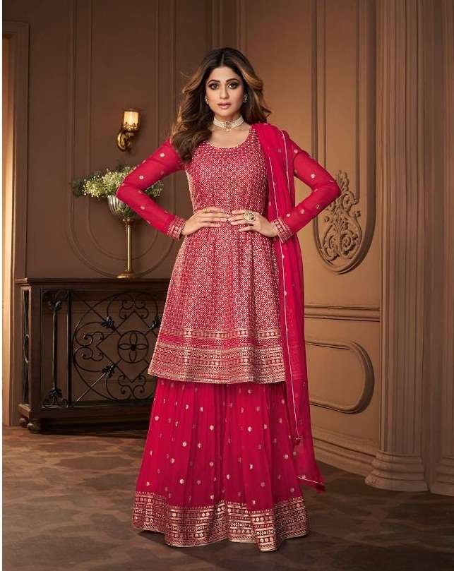 NEW ARRIVAL FANCY WEDDING PARTY WEAR REAL GEORGETTE SHARARA SALWAR SUIT HEROINE 8694