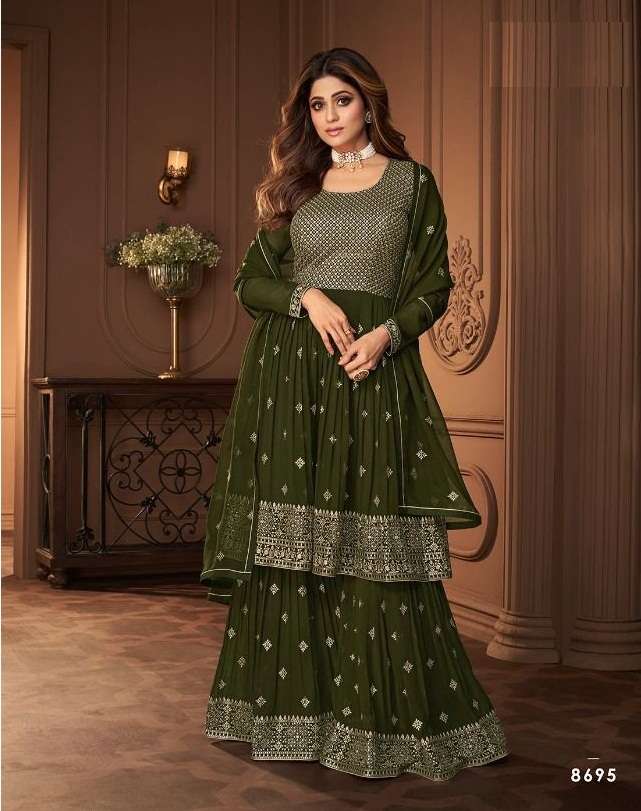 NEW ARRIVAL FANCY WEDDING PARTY WEAR REAL GEORGETTE SHARARA SALWAR SUIT HEROINE 8695