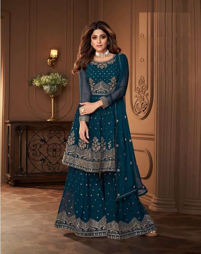 NEW ARRIVAL FANCY WEDDING PARTY WEAR REAL GEORGETTE SHARARA SALWAR SUIT HEROINE 8696