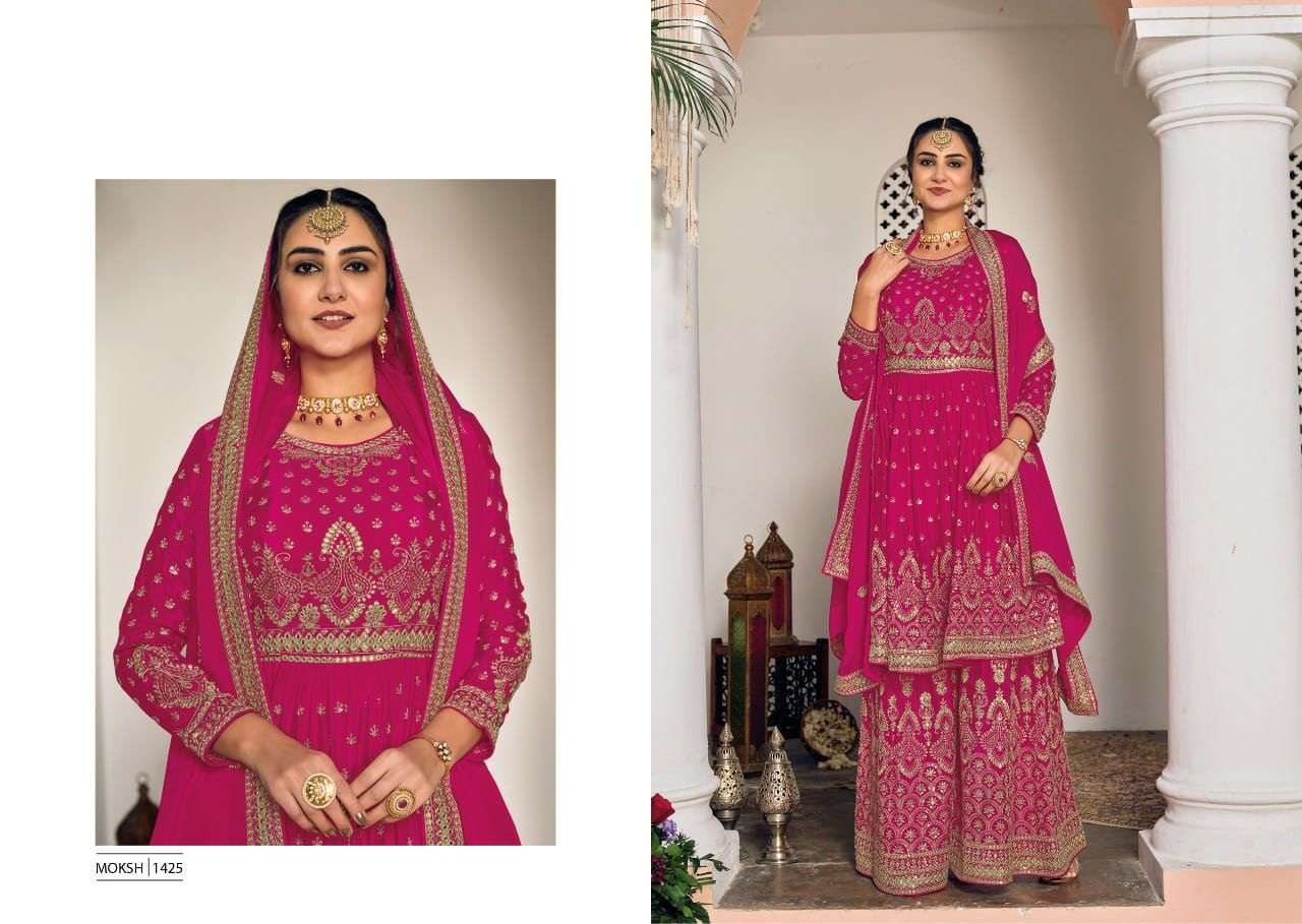 NEW ARRIVAL FANCY WEDDING PARTY WEAR REAL GEORGETTE SHARARA SALWAR SUIT EBA MOKSH 1425