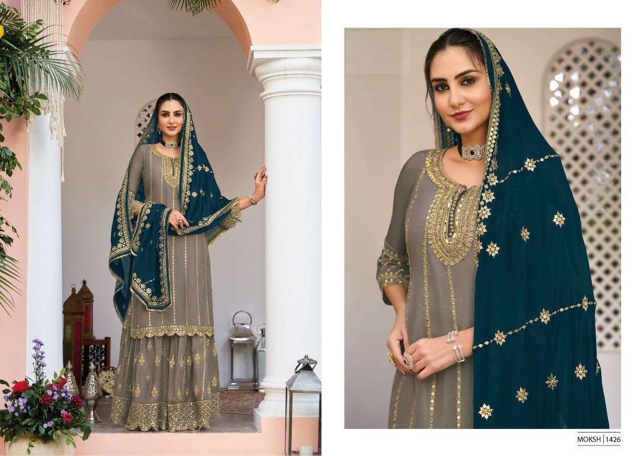 NEW ARRIVAL FANCY WEDDING PARTY WEAR REAL GEORGETTE SHARARA SALWAR SUIT EBA MOKSH 1426