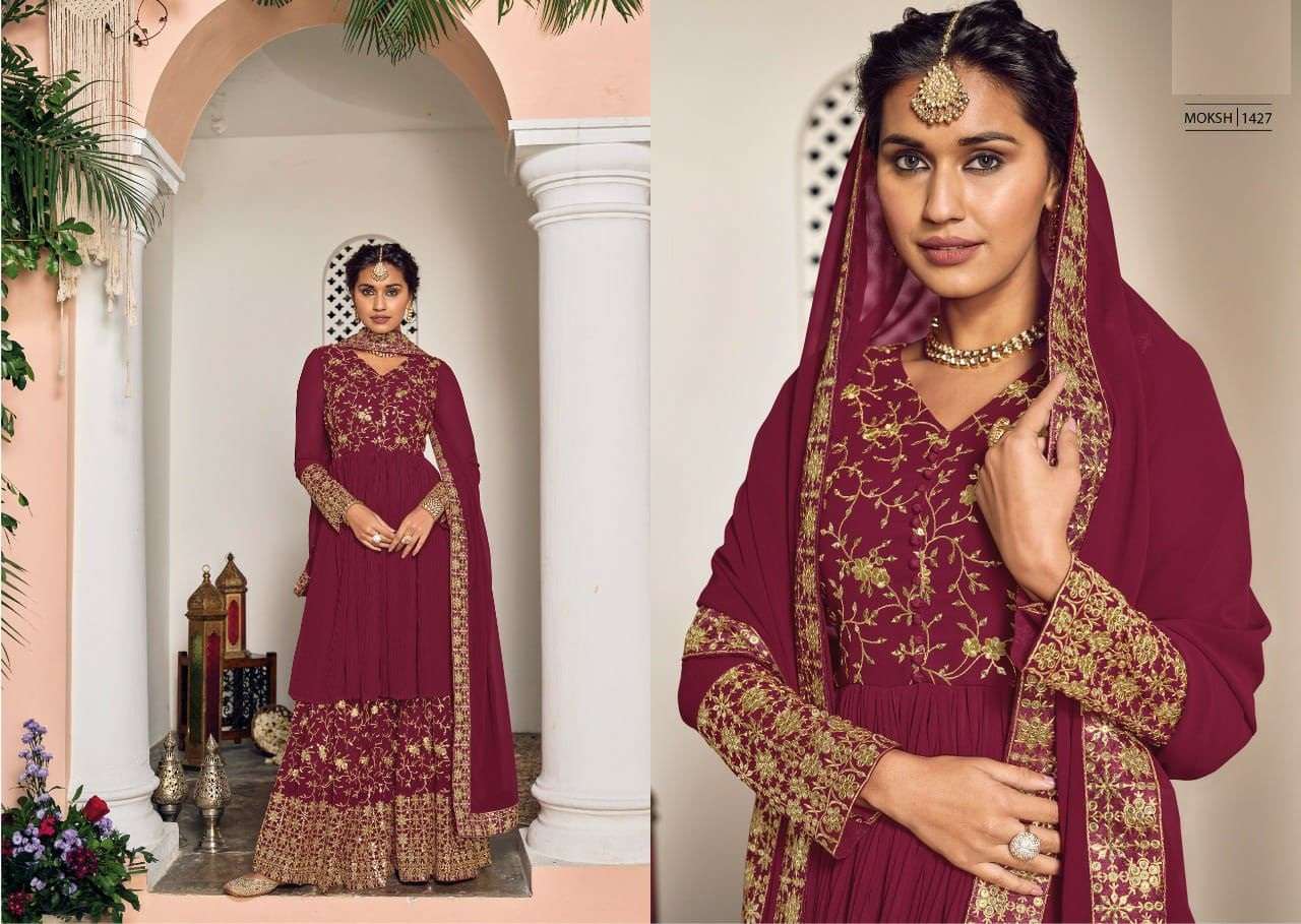 NEW ARRIVAL FANCY WEDDING PARTY WEAR REAL GEORGETTE SHARARA SALWAR SUIT EBA MOKSH 1427