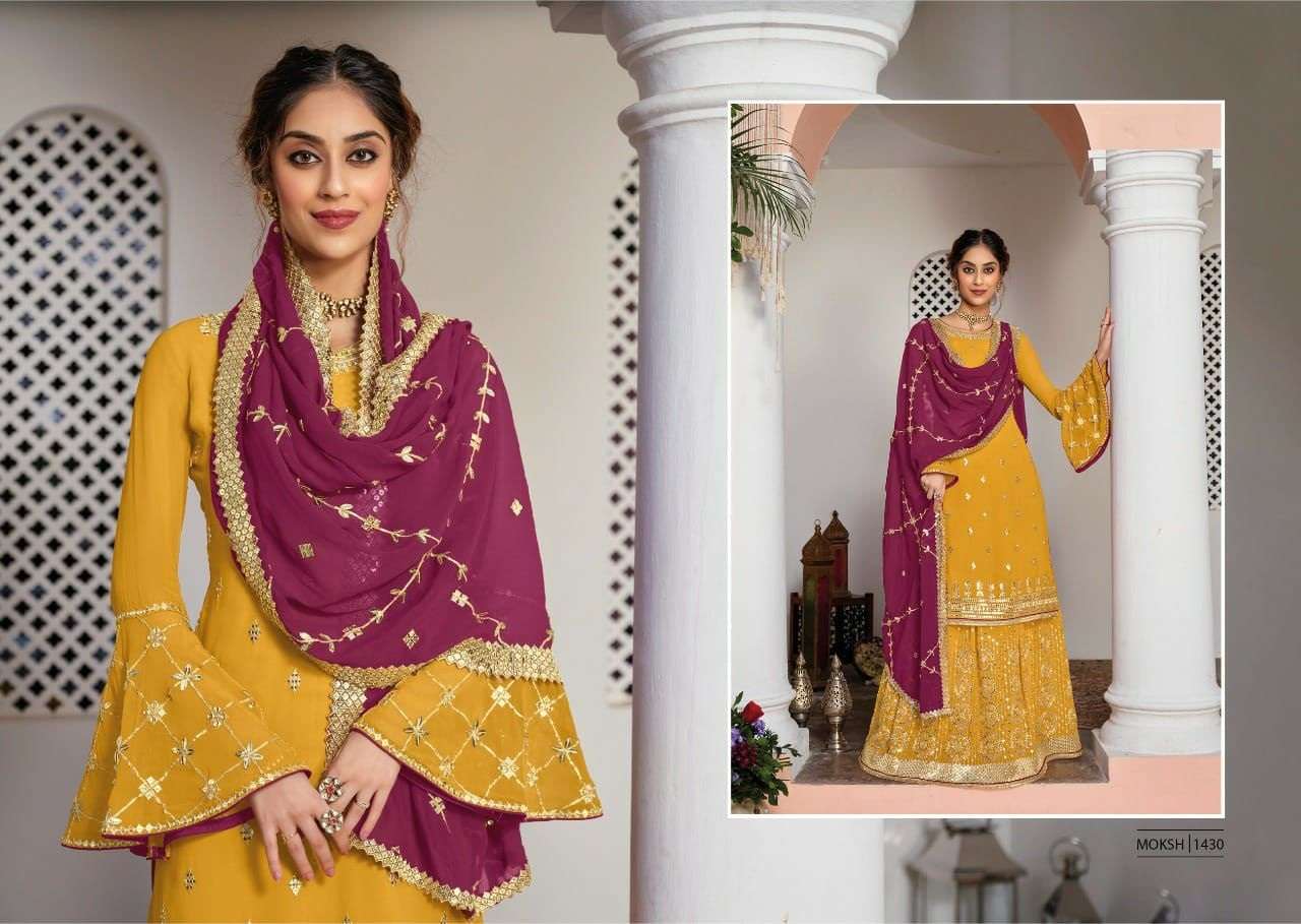 NEW ARRIVAL FANCY WEDDING PARTY WEAR REAL GEORGETTE SHARARA SALWAR SUIT EBA MOKSH 1430