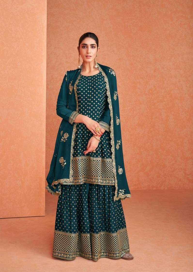 NEW ARRIVAL FANCY WEDDING PARTY WEAR REAL GEORGETTE SHARARA SALWAR SUIT GULKARIYA 191 E