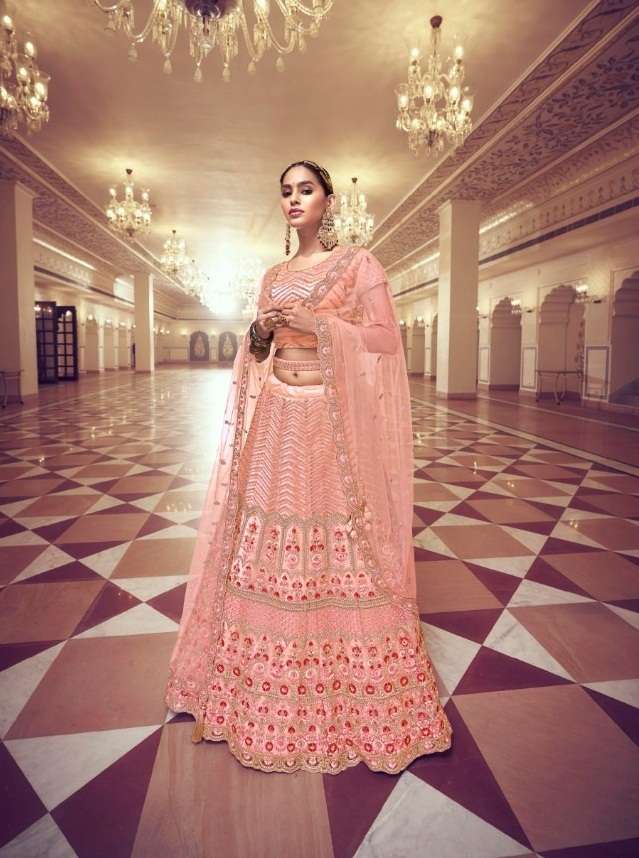 PREMIUM DESIGNER FANCY WEDDING PARTY WEAR EXCLUSIVE HEAVY NET LEHENGA CHOLI NAKKASHI SADAGI 5198