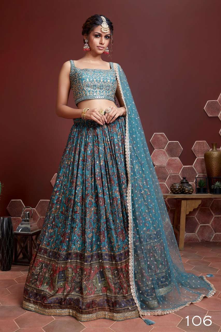 PREMIUM DESIGNER FANCY WEDDING PARTY WEAR EXCLUSIVE HEAVY SILK LEHENGA CHOLI SENHORA MANDAKINI 106