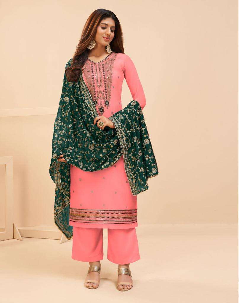 Awsome Gajri Pink Georgette Thread Embroidery Party Wear Salwar Suit 2044C