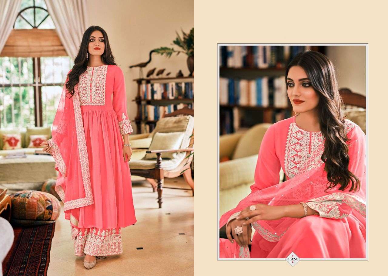 DESIGNER FANCY WEDDING PARTY WEAR PINK PALAZZO SALWAR SUIT EBA 1342C