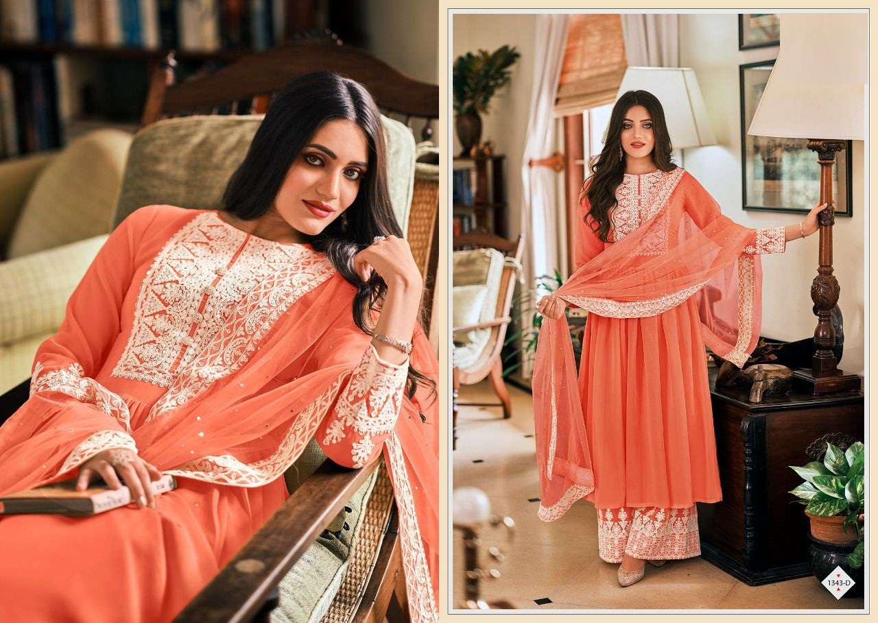 DESIGNER FANCY WEDDING PARTY WEAR PINK PALAZZO SALWAR SUIT EBA 1343D