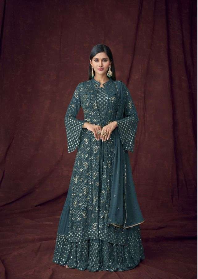 LATEST DESIGNER GEORGETTE PARTY WEAR SHARARA SALWAR SUIT FOE LADIES GIRL WOMEN GULKARIYA 7106 E