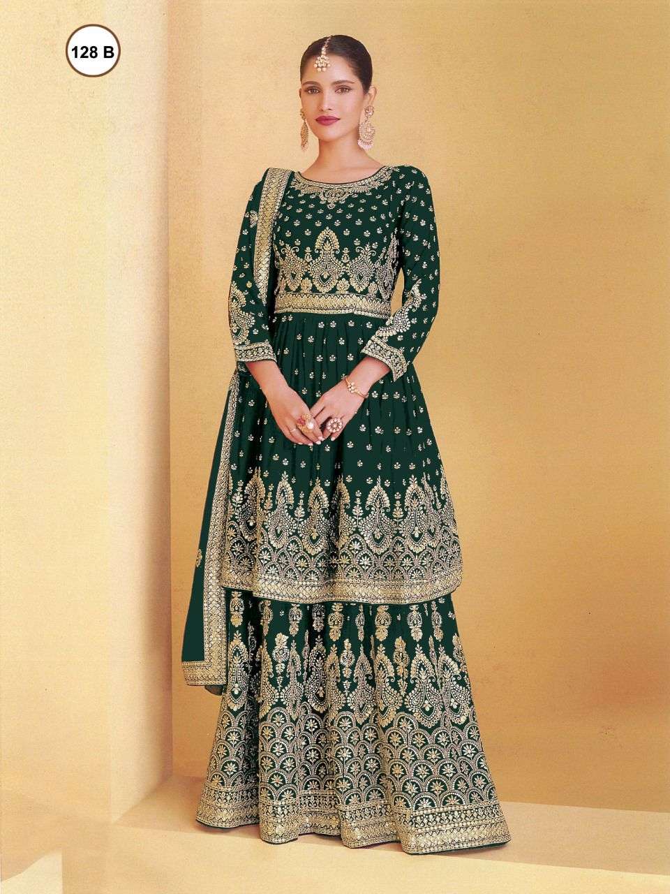 LATEST NEW ARRIVAL FANCY WEDDING PARTY WEAR GEORGETTE SHARARA SALWAR FOR WOMEN NAWABI 128 B