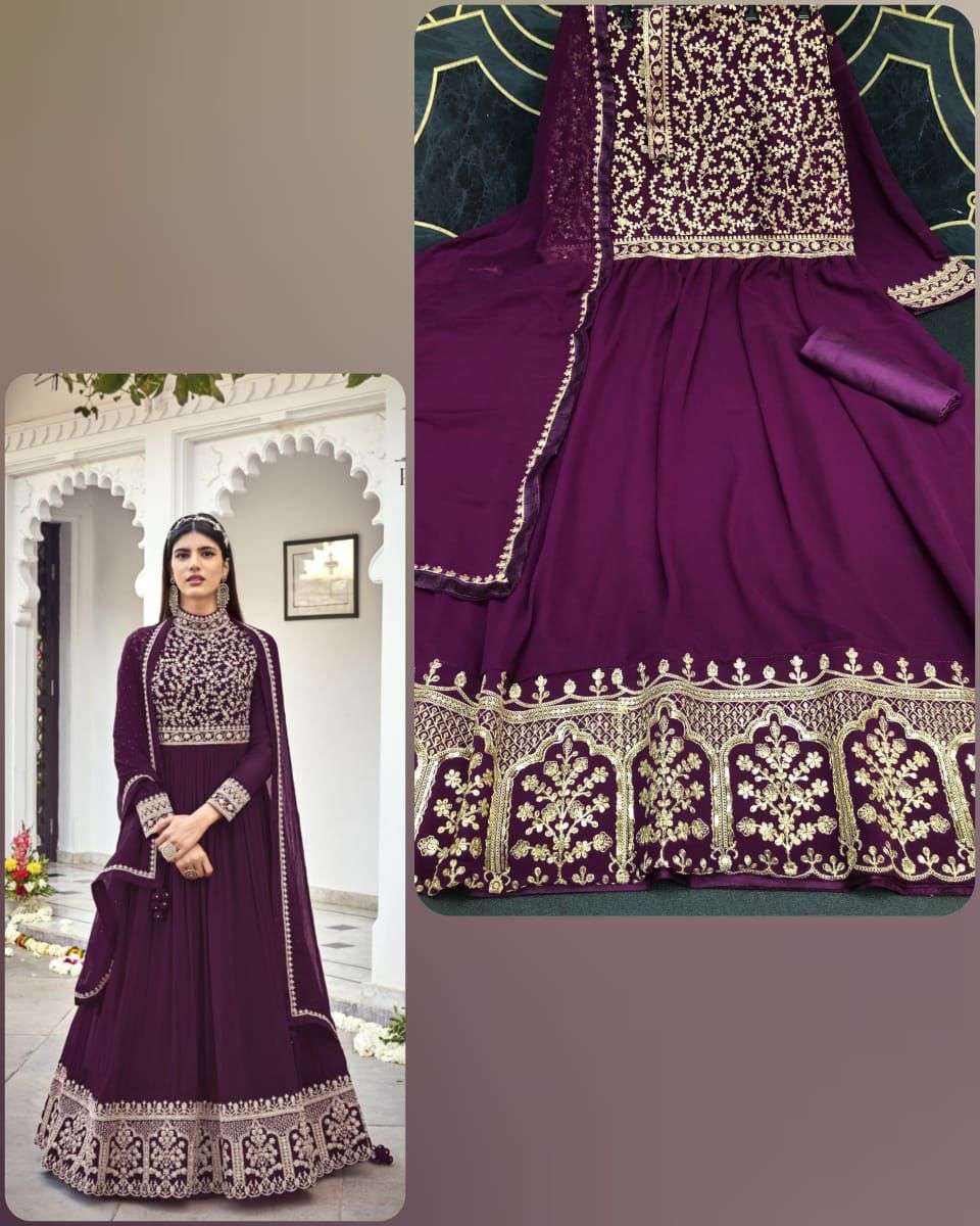 LATEST NEW ARRIVAL FANCY WEDDING PARTY WEAR GEORGETTE ANARKALI FOR WOMEN EBA 1320 WINE