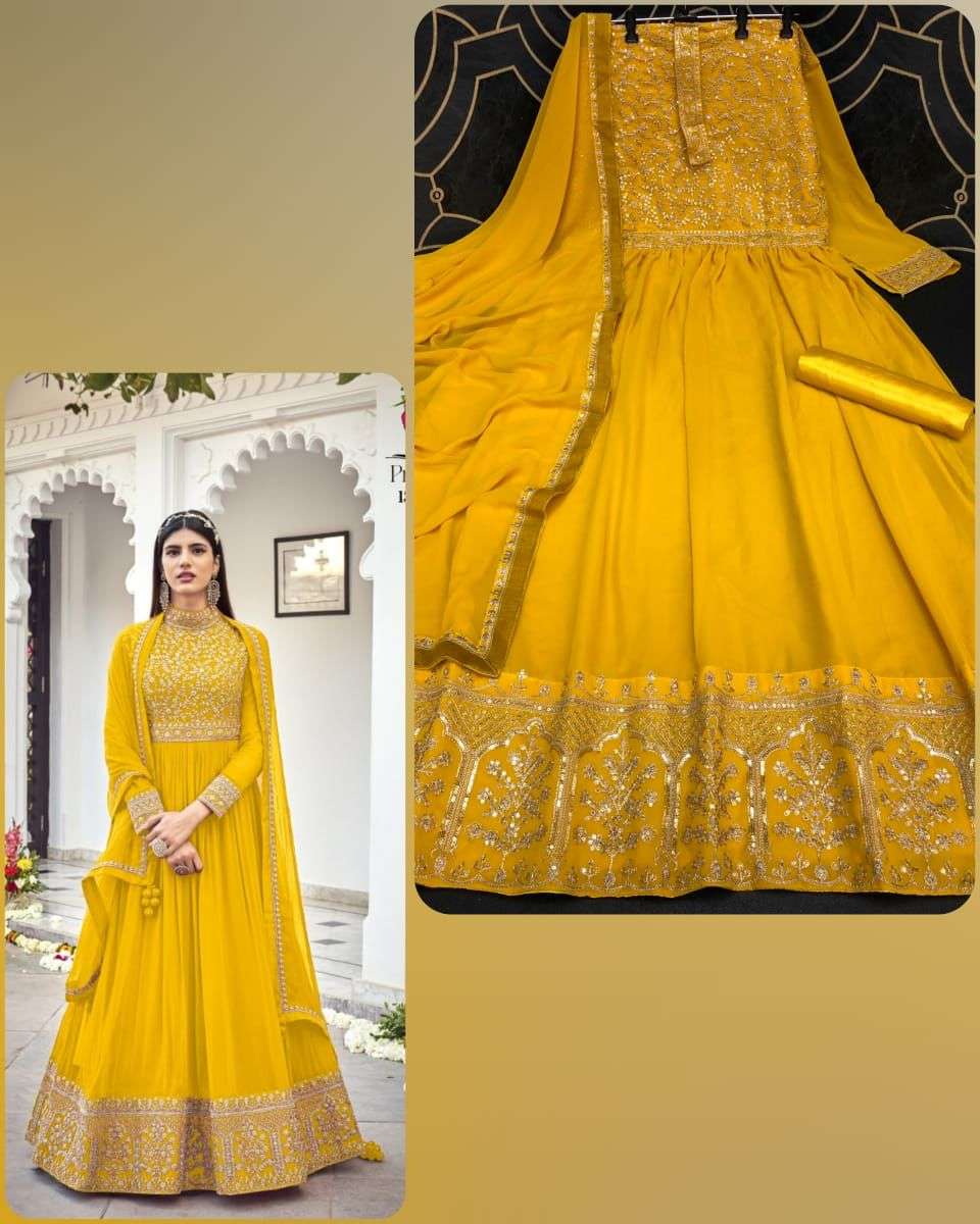 LATEST NEW ARRIVAL FANCY WEDDING PARTY WEAR GEORGETTE ANARKALI FOR WOMEN EBA 1320 YELLOW