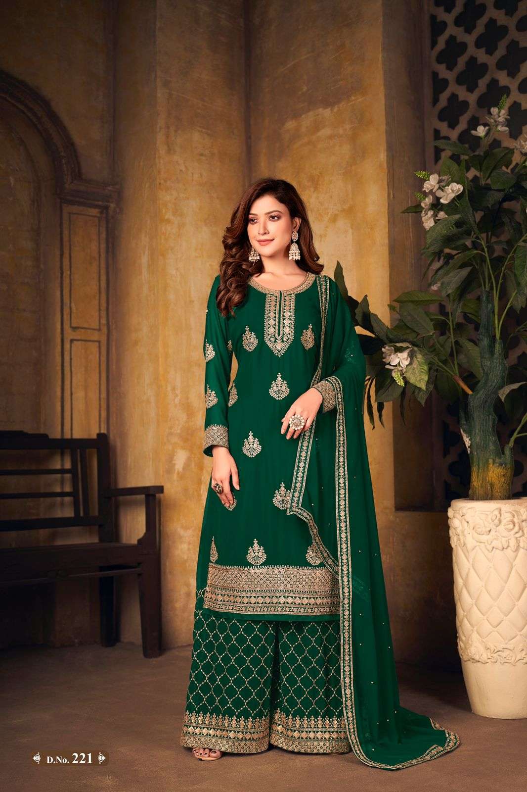 NEW ARRIVAL FANCY WEDDING PARTY WEAR GEORGETTE PALAZZO SALWAR SUIT VAANI 221