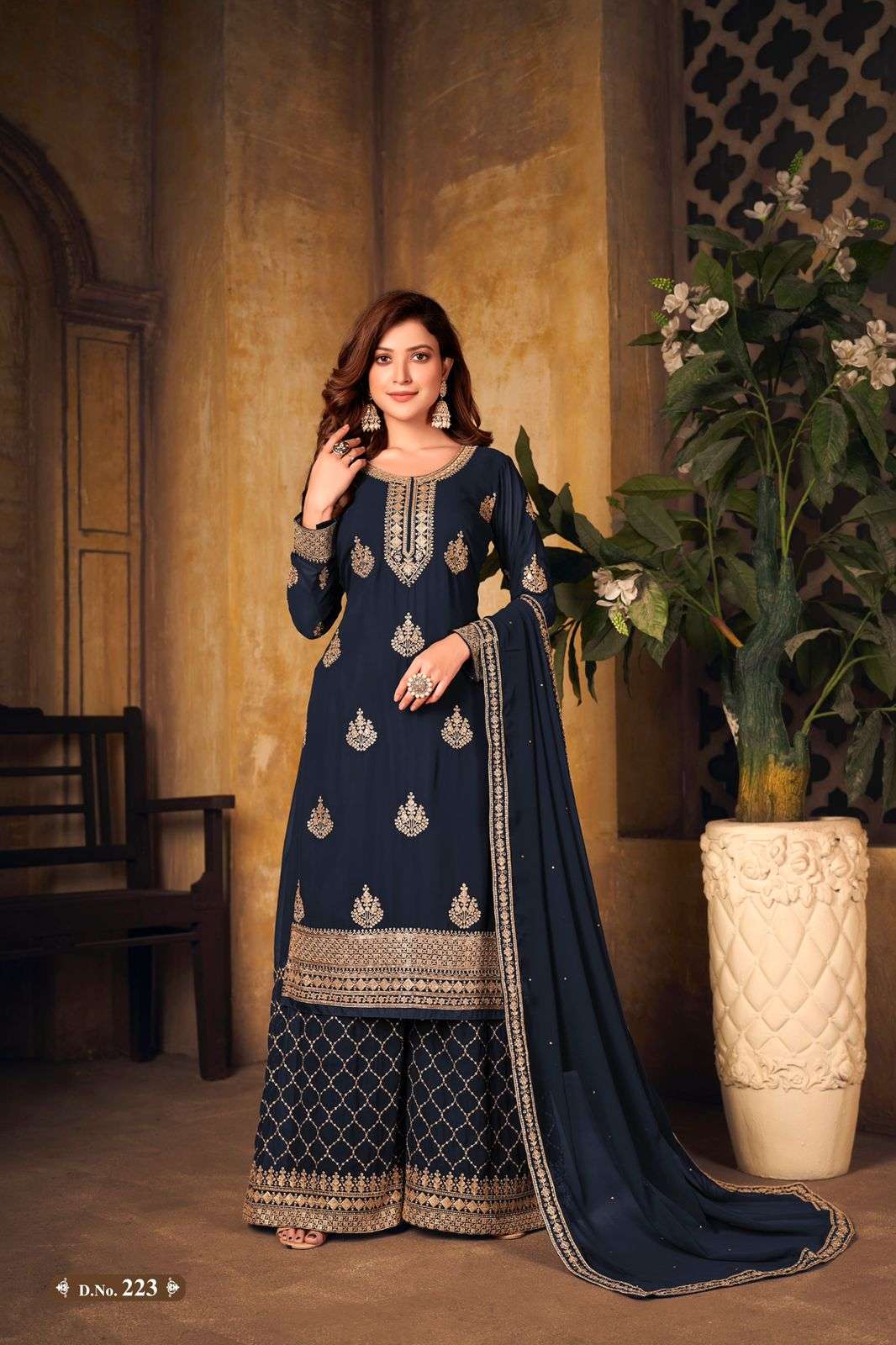 NEW ARRIVAL FANCY WEDDING PARTY WEAR GEORGETTE PALAZZO SALWAR SUIT VAANI 223