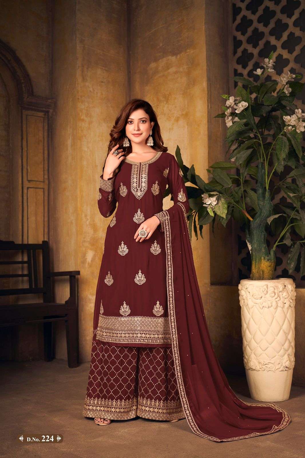 NEW ARRIVAL FANCY WEDDING PARTY WEAR GEORGETTE PALAZZO SALWAR SUIT VAANI 224