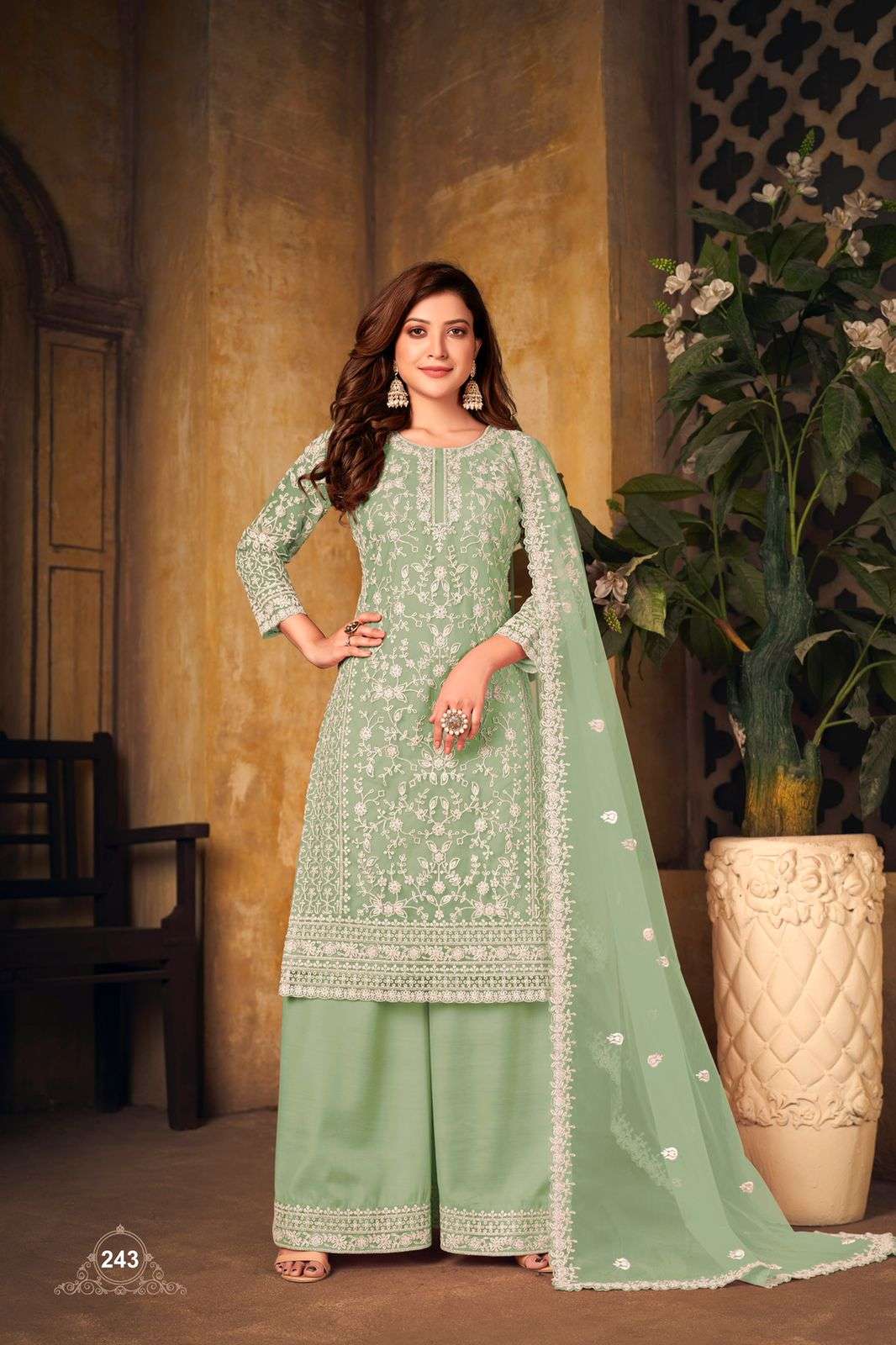 NEW ARRIVAL FANCY WEDDING PARTY WEAR GEORGETTE PALAZZO SALWAR SUIT VAANI 243