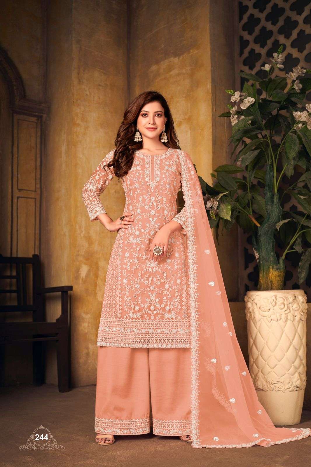 NEW ARRIVAL FANCY WEDDING PARTY WEAR GEORGETTE PALAZZO SALWAR SUIT VAANI 244