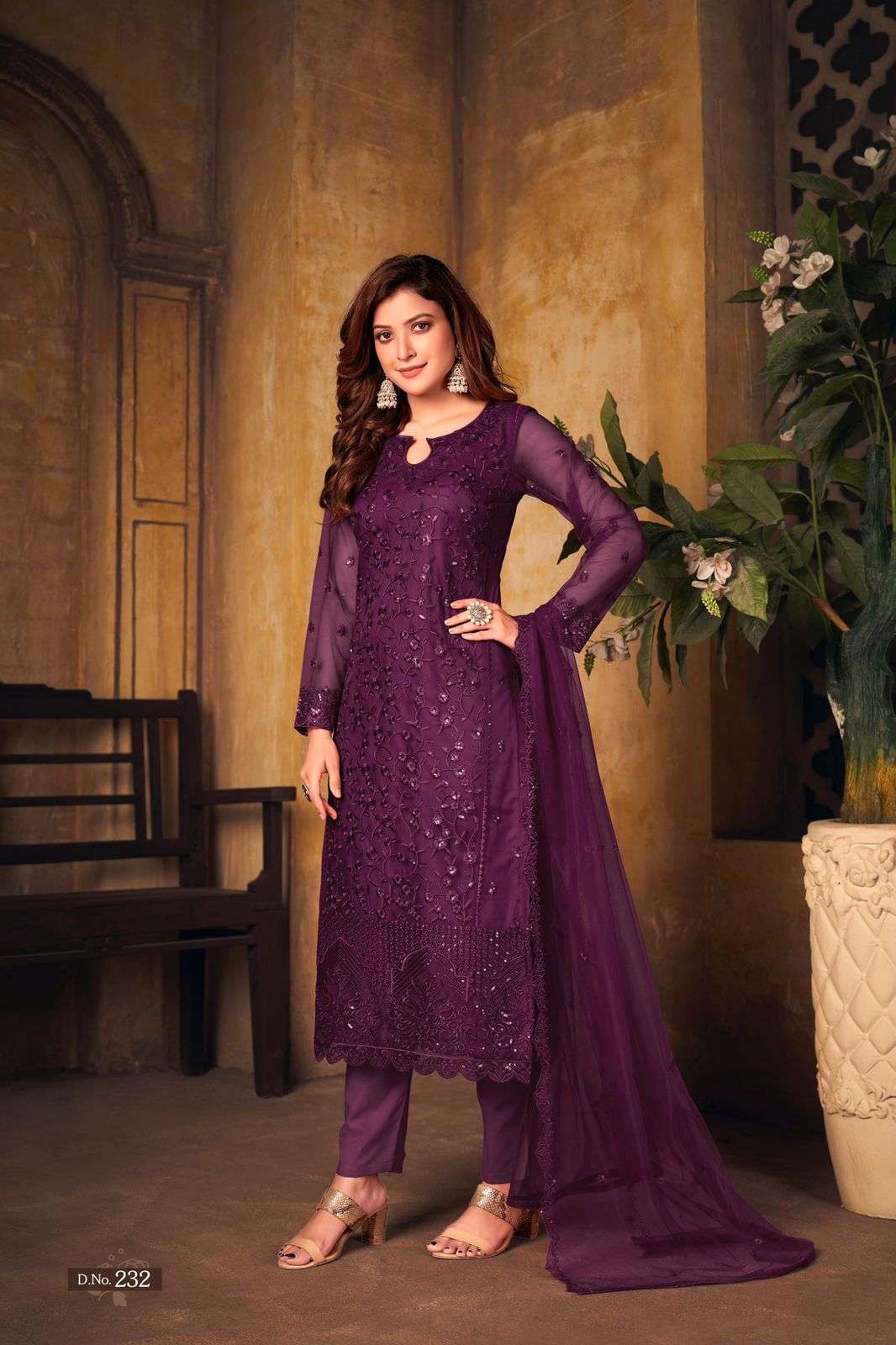 NEW ARRIVAL FANCY WEDDING PARTY WEAR NET STRAIGHT SALWAR FOR WOMEN VAANI 232