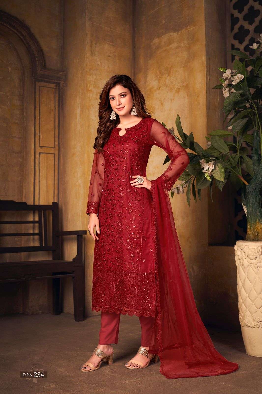 NEW ARRIVAL FANCY WEDDING PARTY WEAR NET STRAIGHT SALWAR FOR WOMEN VAANI 234