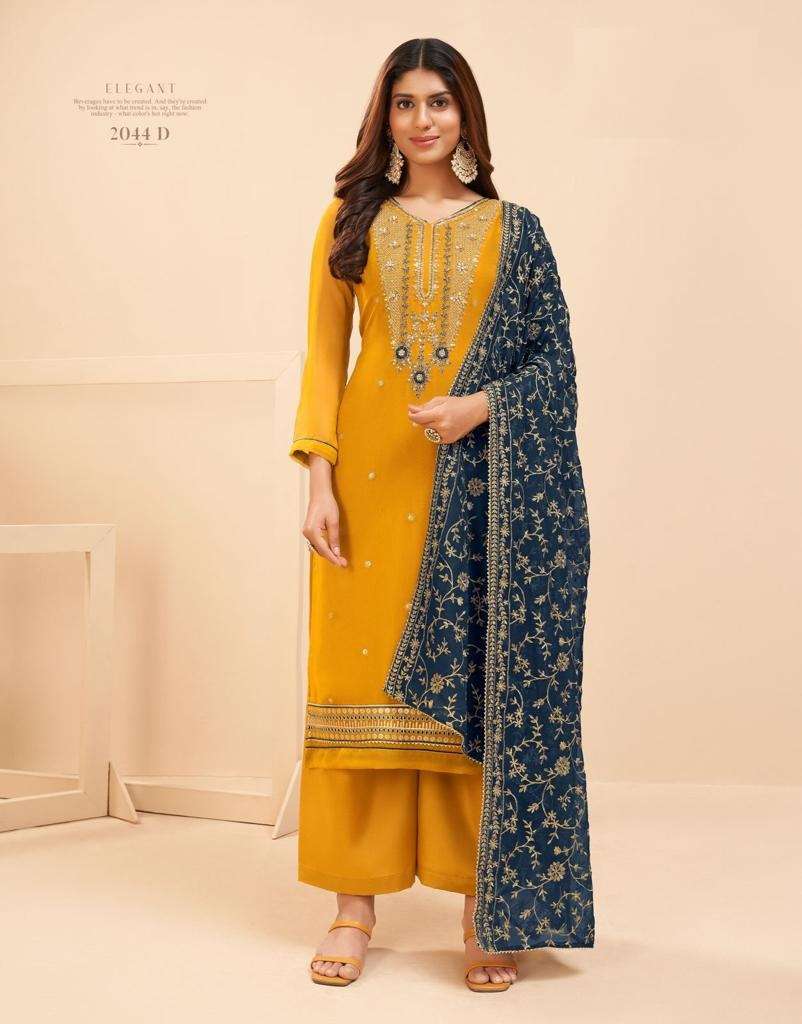 Rich Yellow Georgette Thread Embroidery Party Wear Salwar Suit 2044D