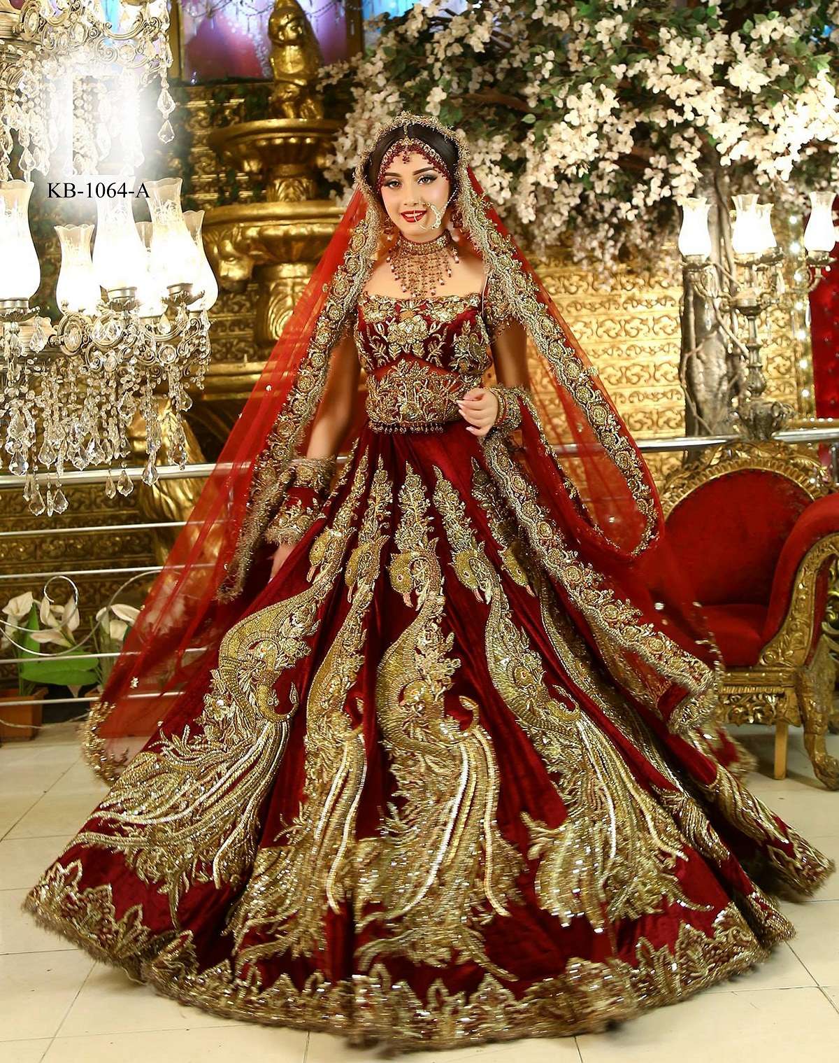 BOLLYWOOD DESIGNER BEST BRIDAL WEDDING WEAR LEHENGA CHOLI IN VELVET FABRIC KB 1064 A