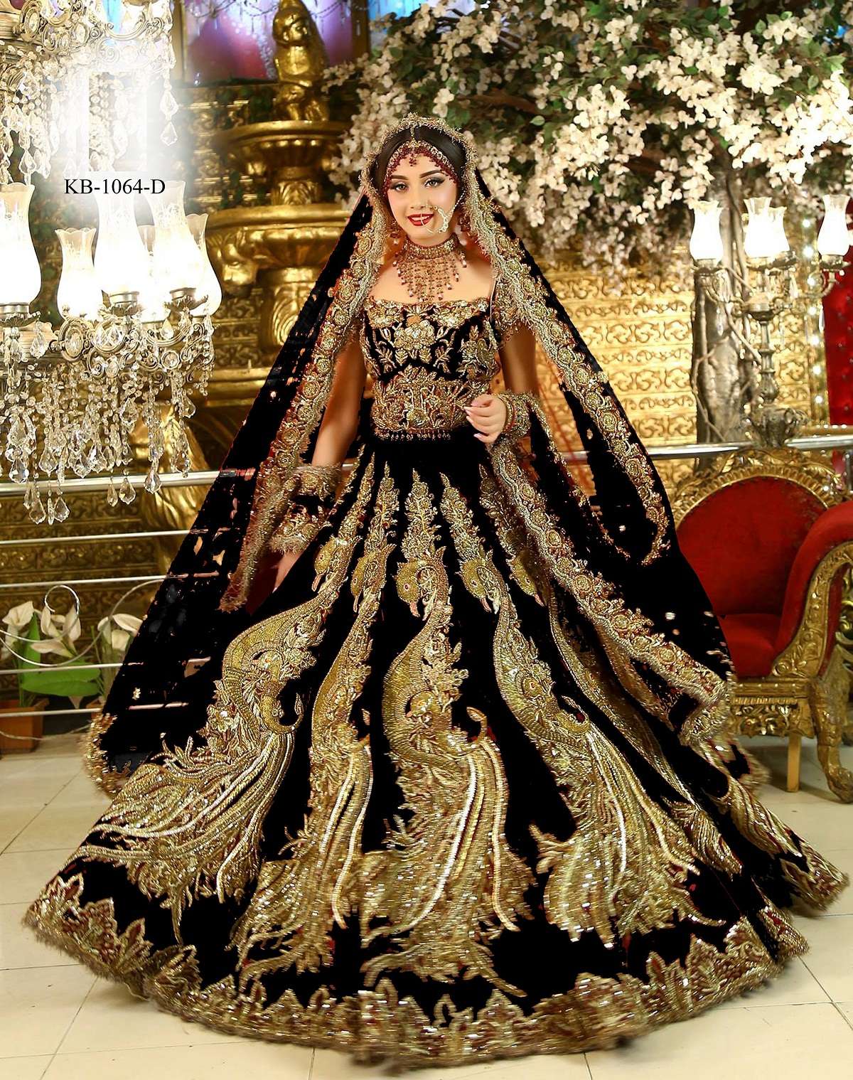 BOLLYWOOD DESIGNER BEST BRIDAL WEDDING WEAR LEHENGA CHOLI IN VELVET FABRIC KB 1064 D