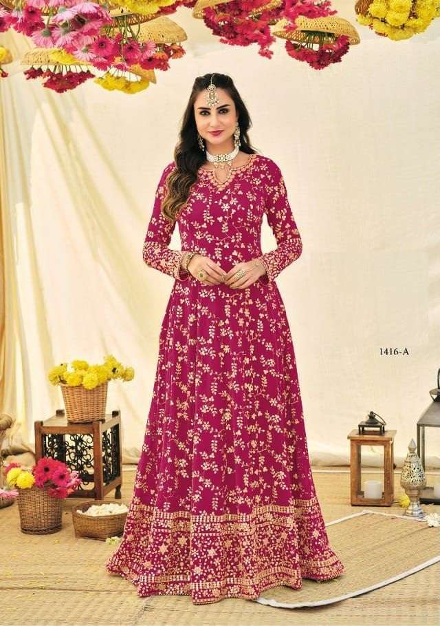 DESIGNER FANCY WEDDING PARTY WEAR GEORGETTE ANARKALI SALWAR SUIT EBA 1416A